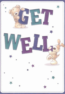 A comforting beam of optimism flows from this charming get well card, reflecting the kindness often seen in Cobham's friendly lanes. The artwork is rich in detail: a cuddly bear clutches at the top of 'GET' with reassuring steadiness, while a cheerful puppy nestles against the bold 'WELL' below. Their loving faces carry hope, as if inviting friends to join them on a walk through Cobham's picturesque countryside. The robust, rounded letters-painted in gradations of purple and aquatic blues-provide a visual anchor, standing boldly on a pristine white background that breathes freshness and clarity. Watercolor stars flit across the card in shades of blue and violet, like tiny sparks of magic lighting up a quiet evening along the Tilt. The textures, from the soft furriness of the bear to the puppy's gentle coat, are illustrated so tangibly you can almost feel their embrace-much as you feel the comfort from blooms arranged with care at Flower Delivery Cobham and sent to loved ones across the village. This card is a thoughtful pairing for a vibrant, local bouquet, extending genuine encouragement and warmth to anyone who needs a gentle lift.